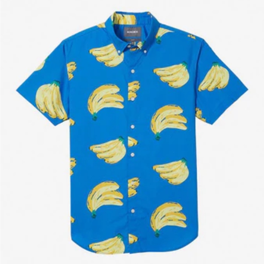 BONOBOS BLUE BUNCHA BANANAS RIVIERA SHORT SLEEVE BUTTON DOWN SHIRT MEDIUM EUC